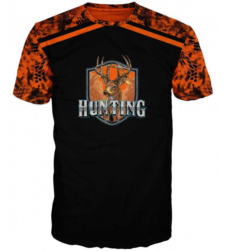 Teниска Black & Orange Camo Hunting #6668